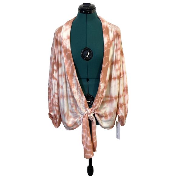 YOUNG FABULOUS & BROKE Carmen Tie-Dye wrap Top NWT XS Oversized Pink Tie Front - Picture 8 of 13